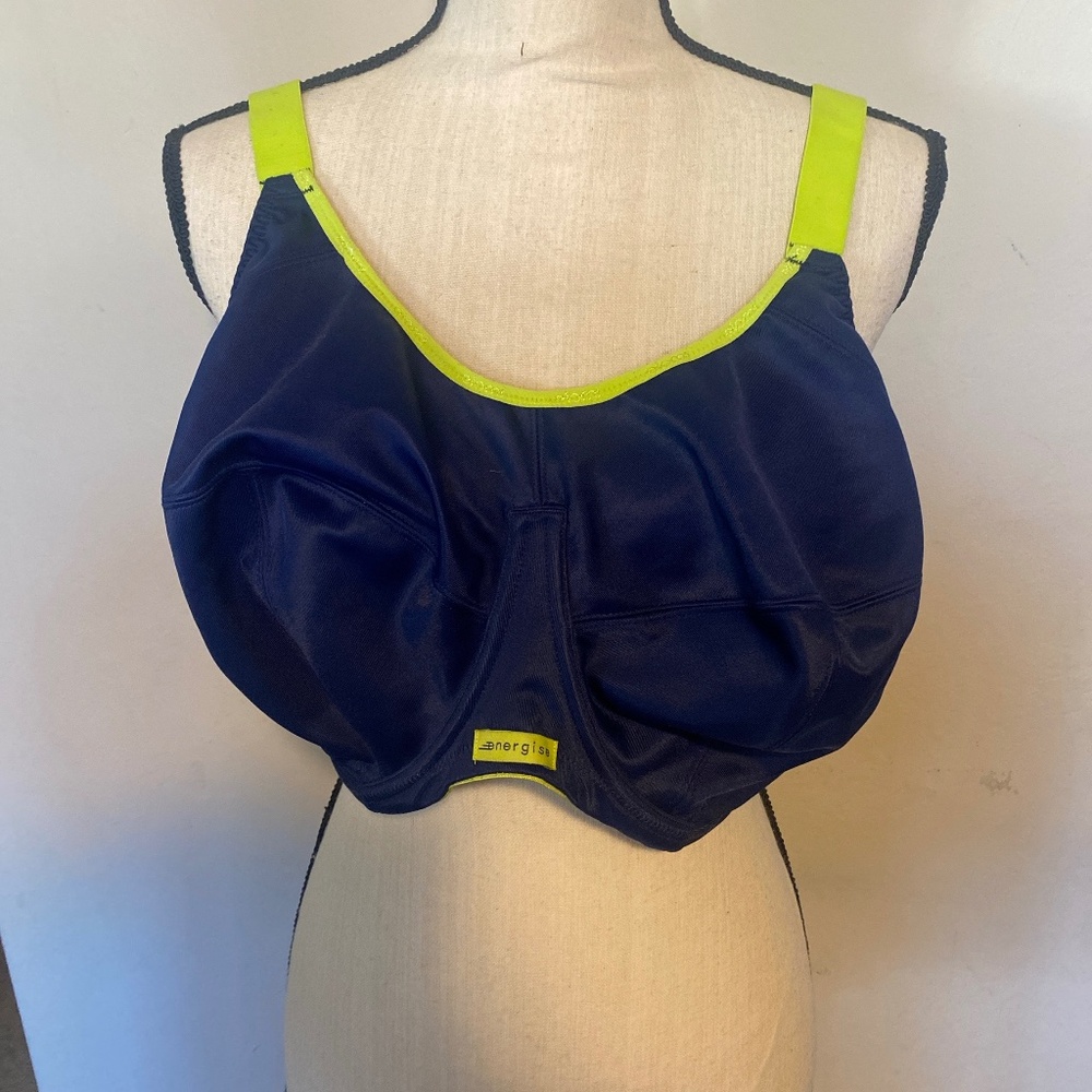 Elomi Energise Wired Sports Bra 44H Navy Lime High Impact Support